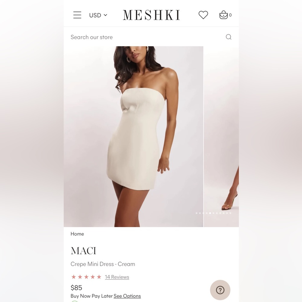 Cream Meshki strapless dress never worn